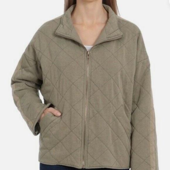 Bagatelle Revolve French Oversized Diamond Quilted Jacket Olive Green Womens XL - Picture 2 of 6